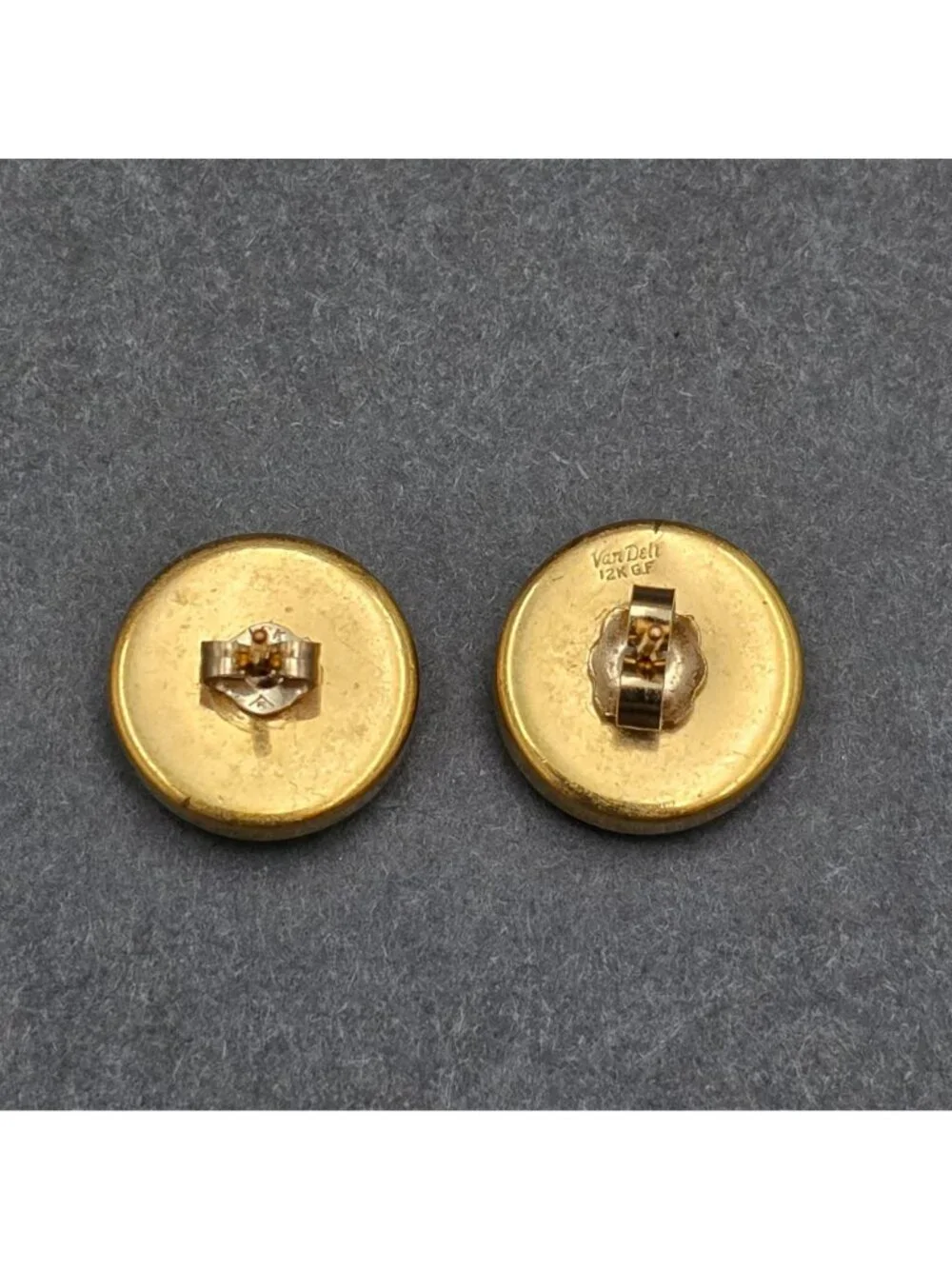Vintage Van Dell 12K Gold Filled Black Jasperware Cameo Stud Earrings Cupid 14K - Picture 3 of 10